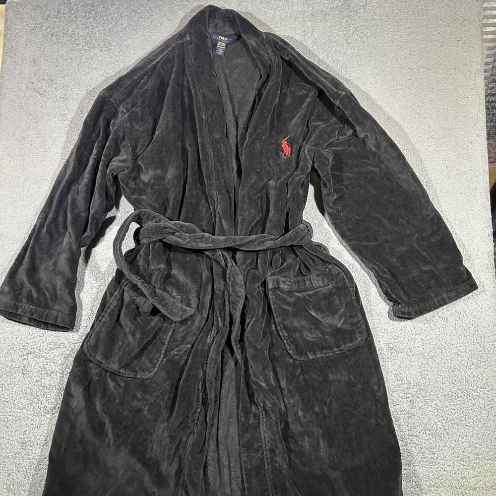 Polo Ralph Lauren Men's Microfiber Plush Robe Black Large/X-Large